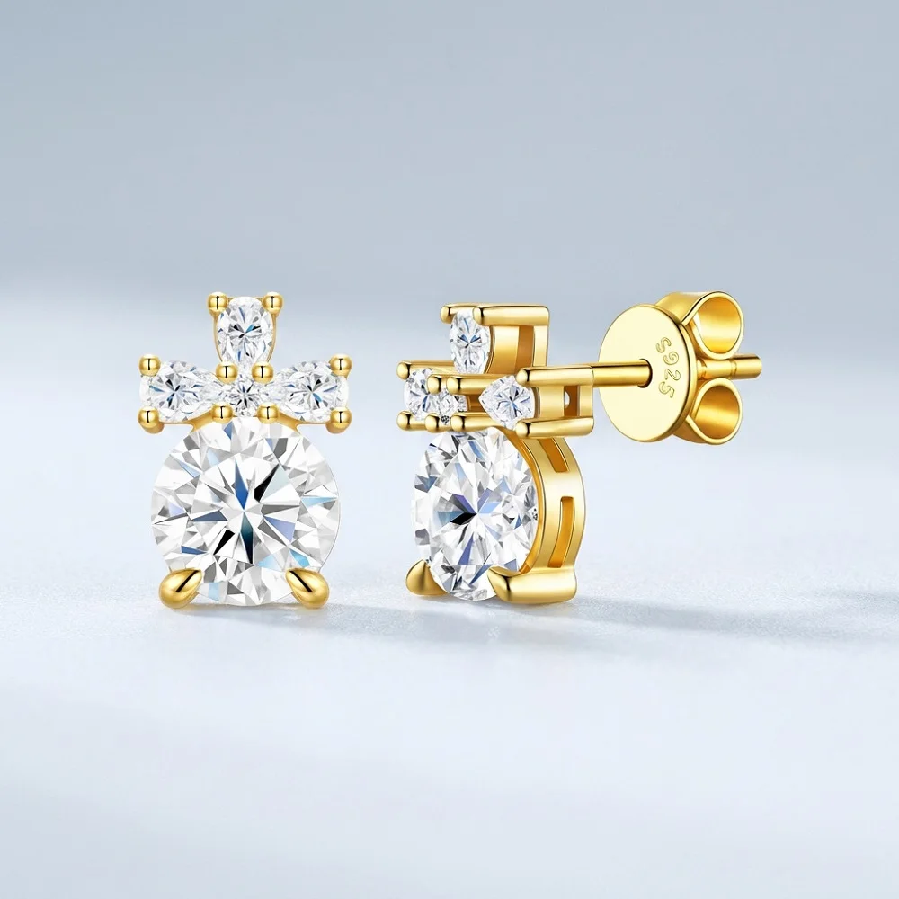 Apaison Sparkling 6.5 mm 1 Carat Moissanite Women's Stud Earrings-Wedding Anniversary Party Gold Plated Ear Earring Jewelry Gift