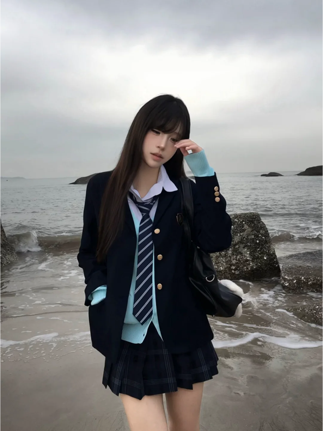

Women's School orm Suit Jaet Knitted Slim Fit Plaid Skirt Set Faionable Layered Button up Winter Warmth Casual