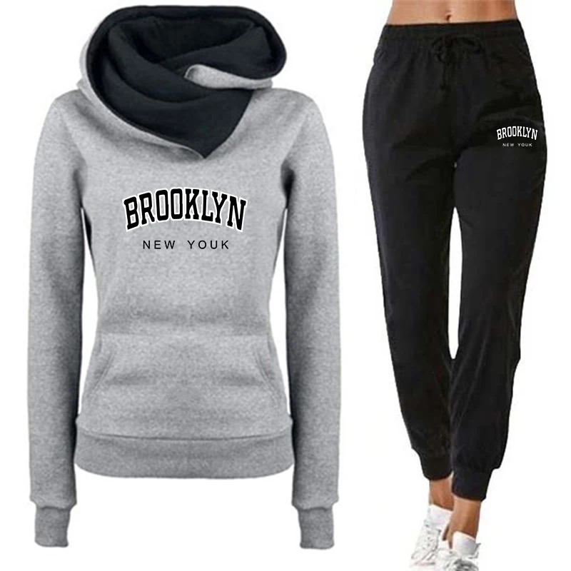 Womens Tracksuit Brooklyn Printing Double Neck Hooded Sweatshirt Sports Jogging Casual Clothing Autumn Winter Popular Warm Tops