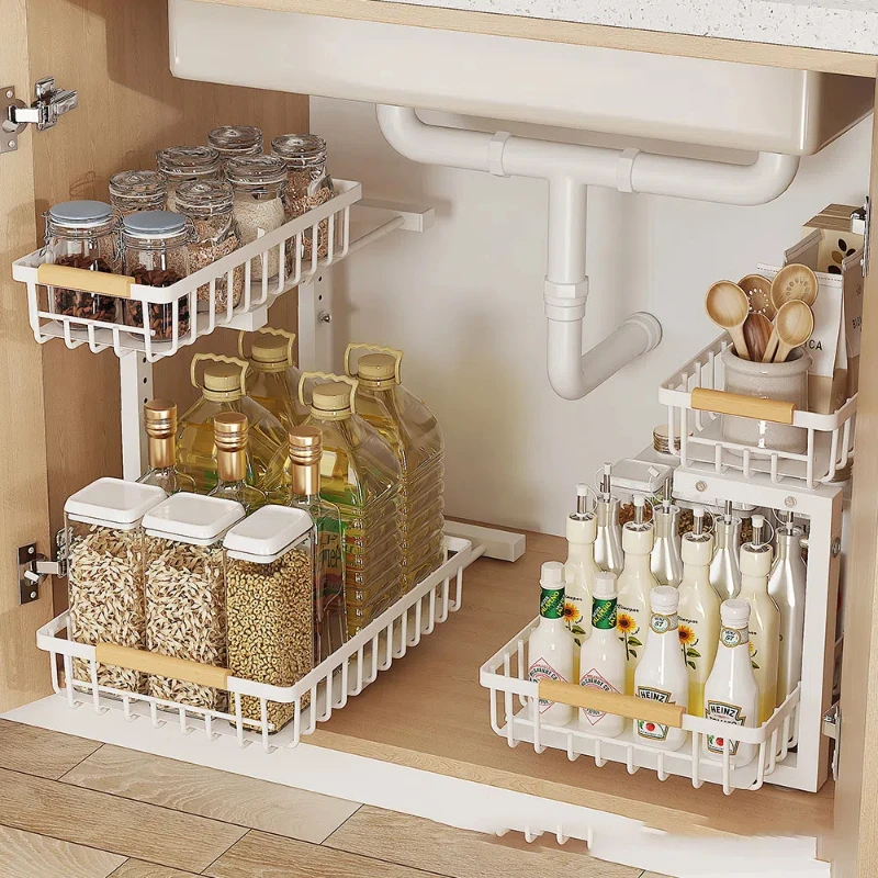 

2 Tier Shelf Under Sink Organizers And Storage Pull Out Chest Of Drawers In The Kitchen Spice Rack