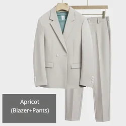 (Blazer+Pants) High Quality Fashion Casual Men's Suit Korean Style Fit Jacket Trousers 2 Piece Set Wedding Dress Party S-5XL