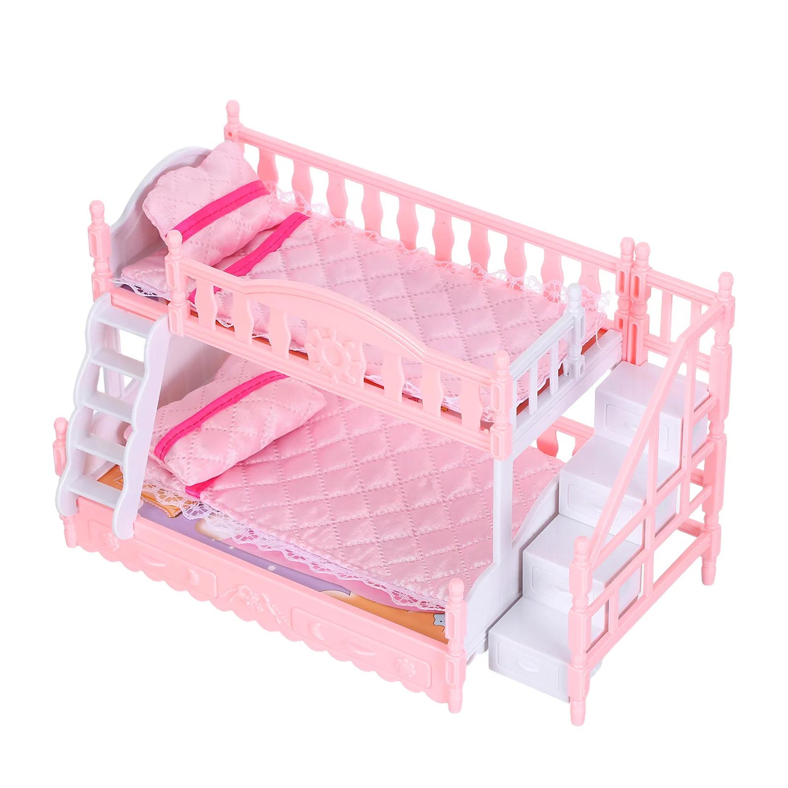1Set Mini Huis Stapelbed 1:12 Schaal Realistische Simulatie Miniatuur Slaapkamer Meubels Laken Kussen Ladder Kleine Poppenhuis