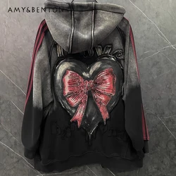 Heavy Industry Bow Fleece Gradual Change Hooded Sweatshirt Women's 2024 Autumn And Winter New Loose Fashion Cardigan Jacket Coat