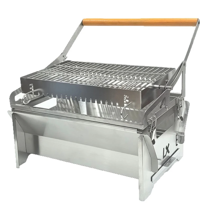#~forFlip-Style Grill Outdoor Camping Detachable Rotating Grid Grill Double-Sided Flip Two-Tier Top and Bottom Grilling