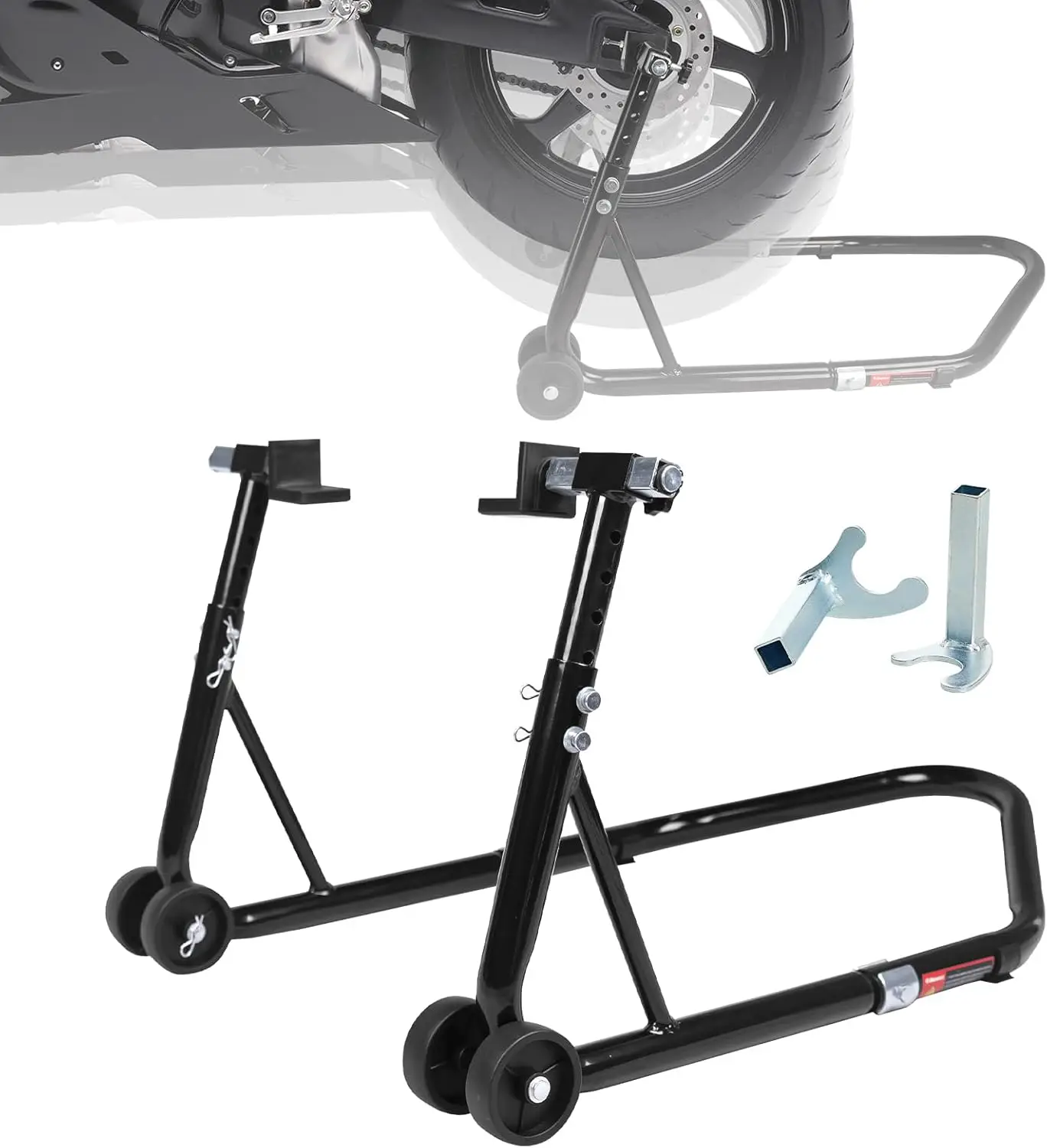 

Adjustable Motorcycle Rear Wheel Stand 850LB Capacity, 5 Heights, Black