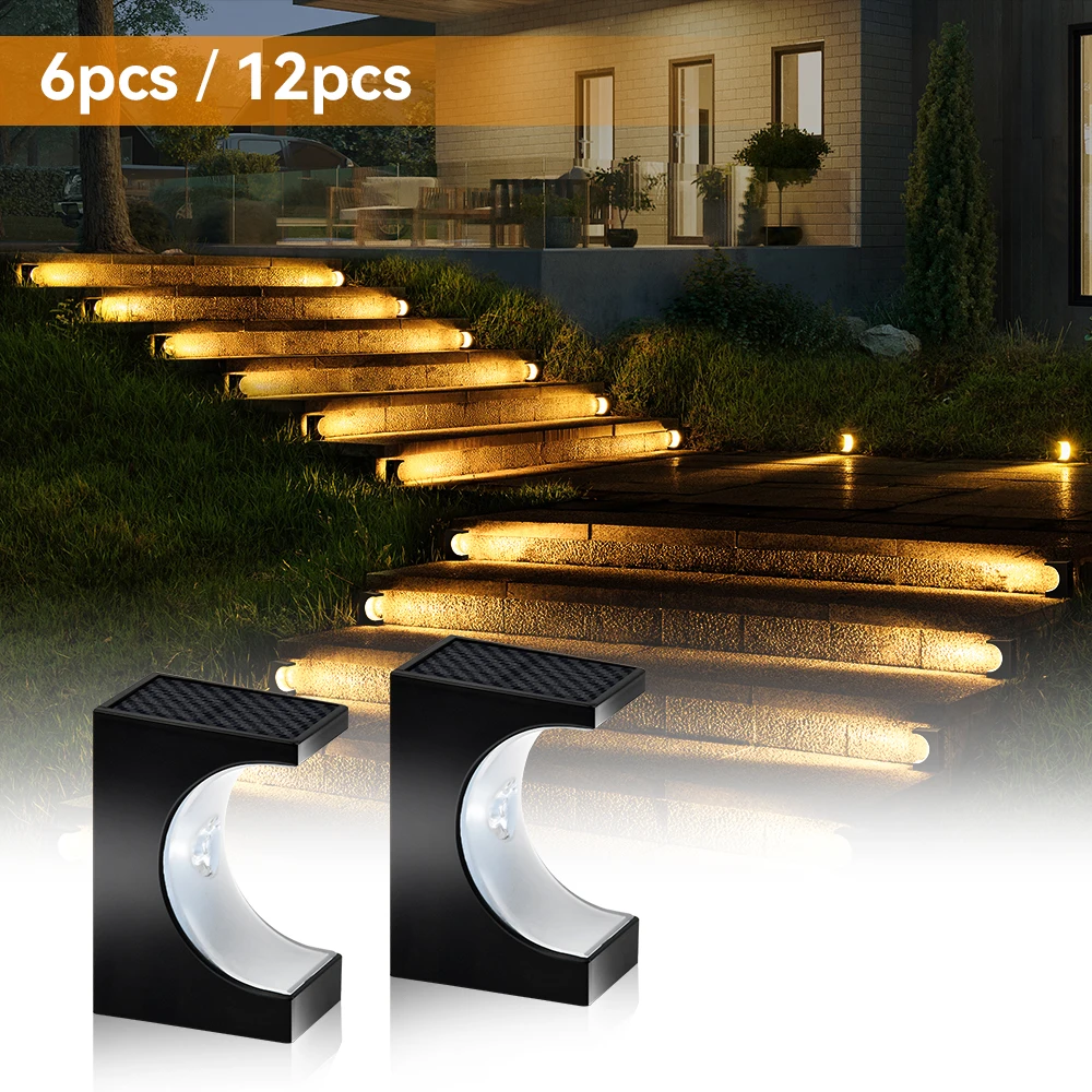 Outdoor Solar Stair Light Solar Step Lights IP65 Waterproof LED Light-sensitive Control Lamp Decoration For Patio Garden Yard