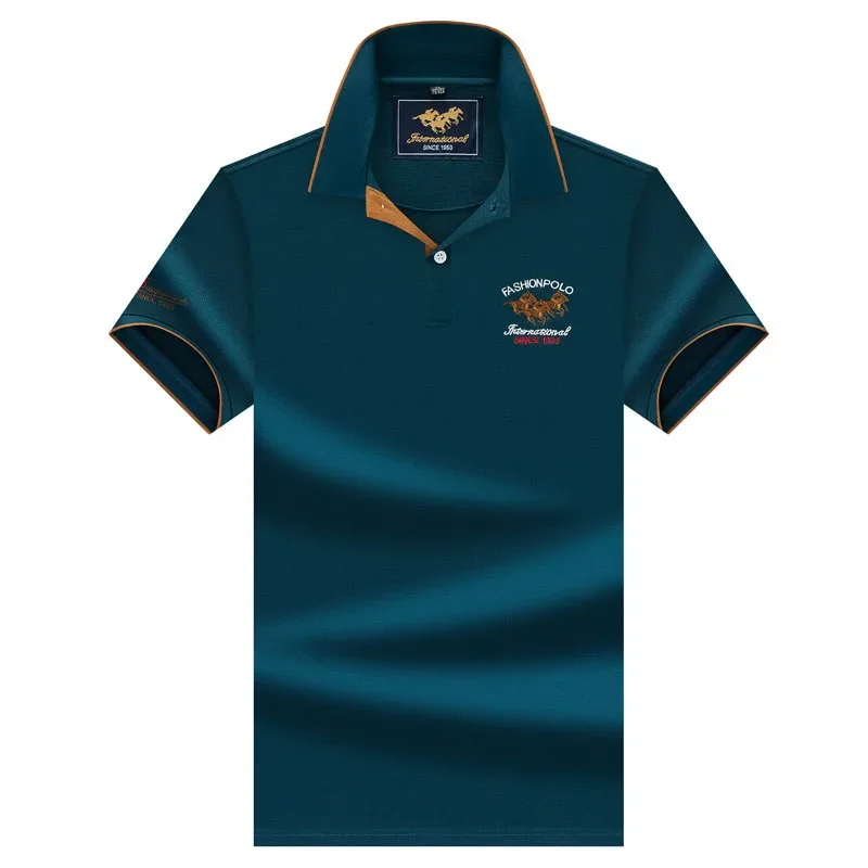 Summer Men\'s Thin Polo Shirts Letter Embroidery Solid Color Tops Fashion Business Casual Breathable Shorts Sleeve T-Shirts Male