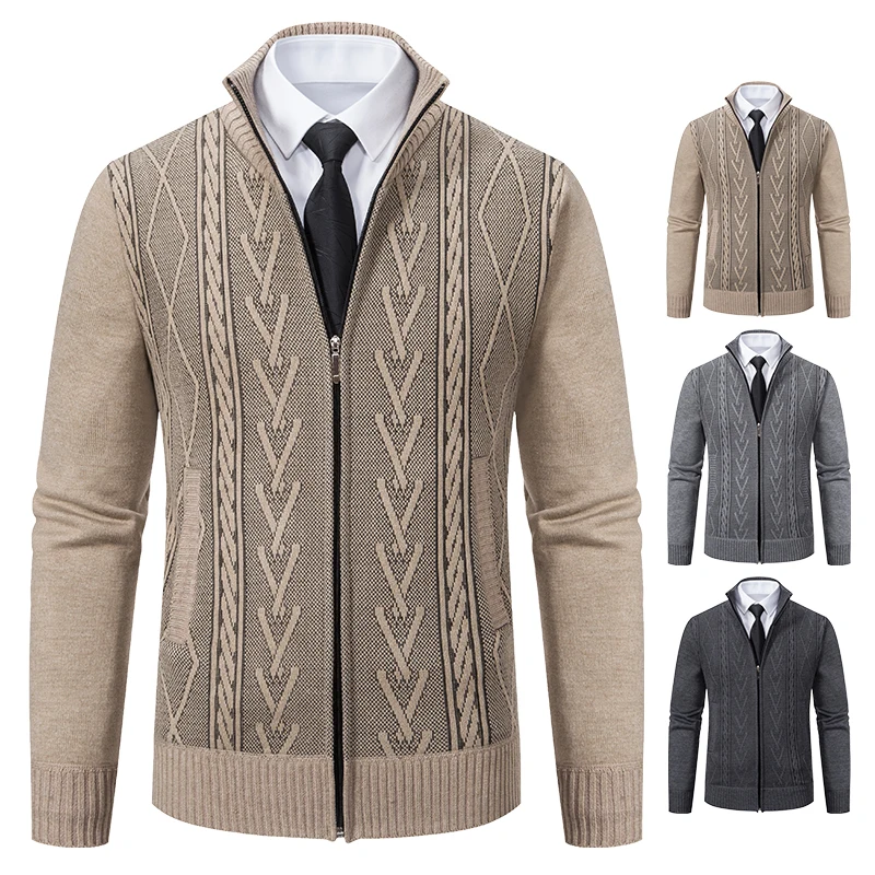 2023 autumn and winter new cashmere padded warm casual men\'s knitted sweater coat