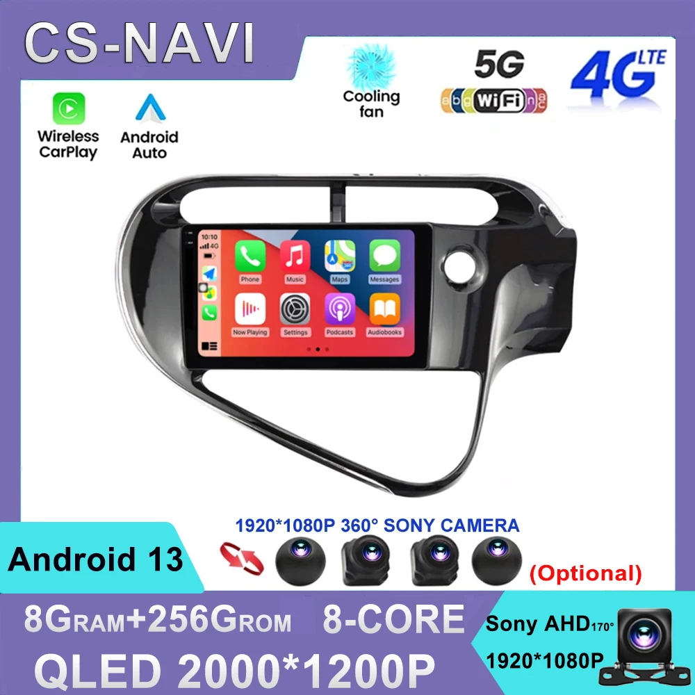 

For TOYOTA AQUA Prius C 2018 - 2020 Android 13 All In One Car Radio GPS Navigation Multimedia Video Player Head Unit 2Din 4G