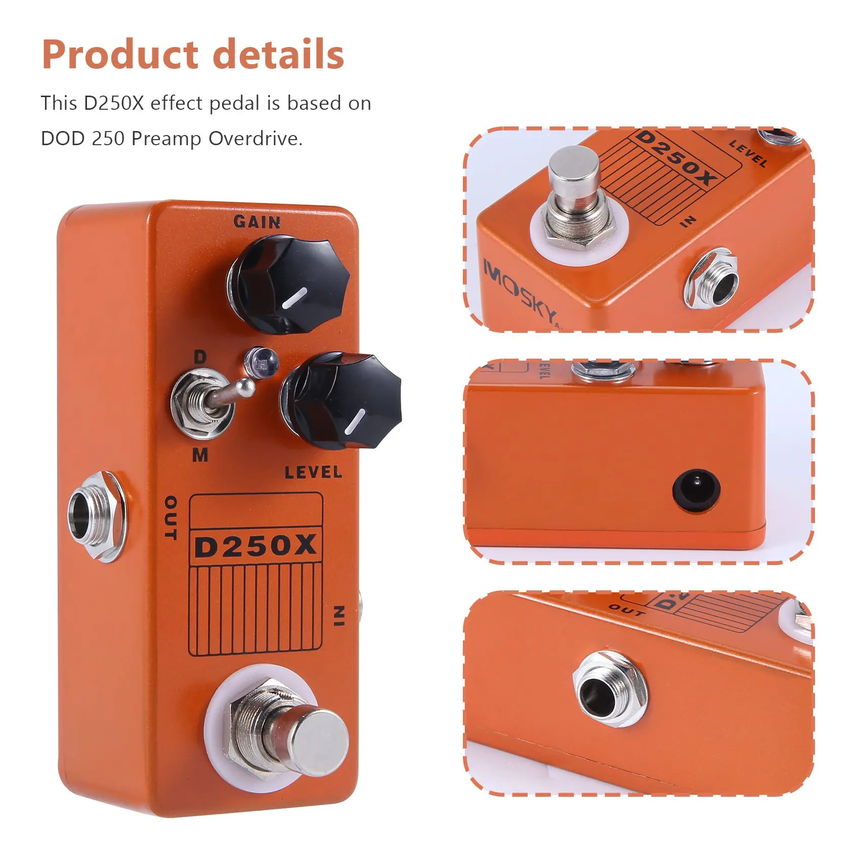 SMIEA Mosky D250X Mini Overdrive Preamp กีตาร์พร้อมสวิตช์ True Bypass