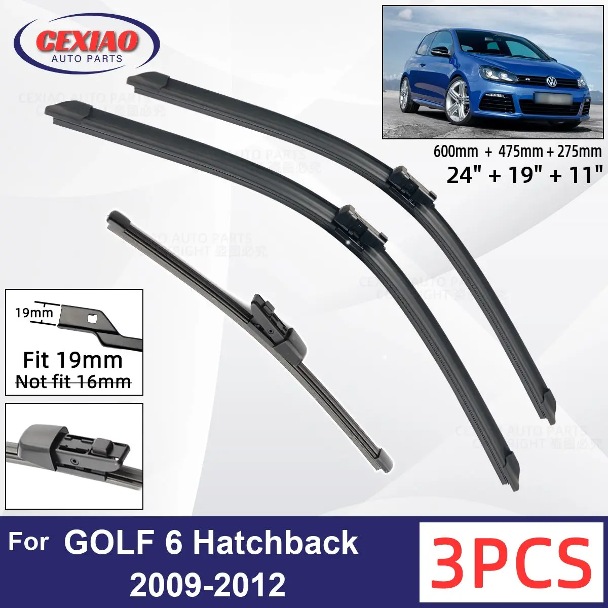 For VW GOLF 6 Hatchback 2009 -2012 Car Front Rear Wiper Blades Soft Rubber Windscreen Wipers Auto Windshield 24