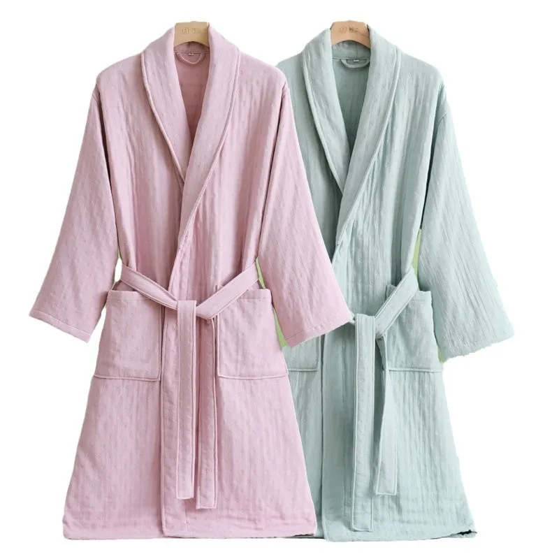 Thicken Cotton Gauze Couple Robe Homewear Spring New Sleepwear Nightgown Comfortable Breathable Kimono Bathrobe Gown Loungewear