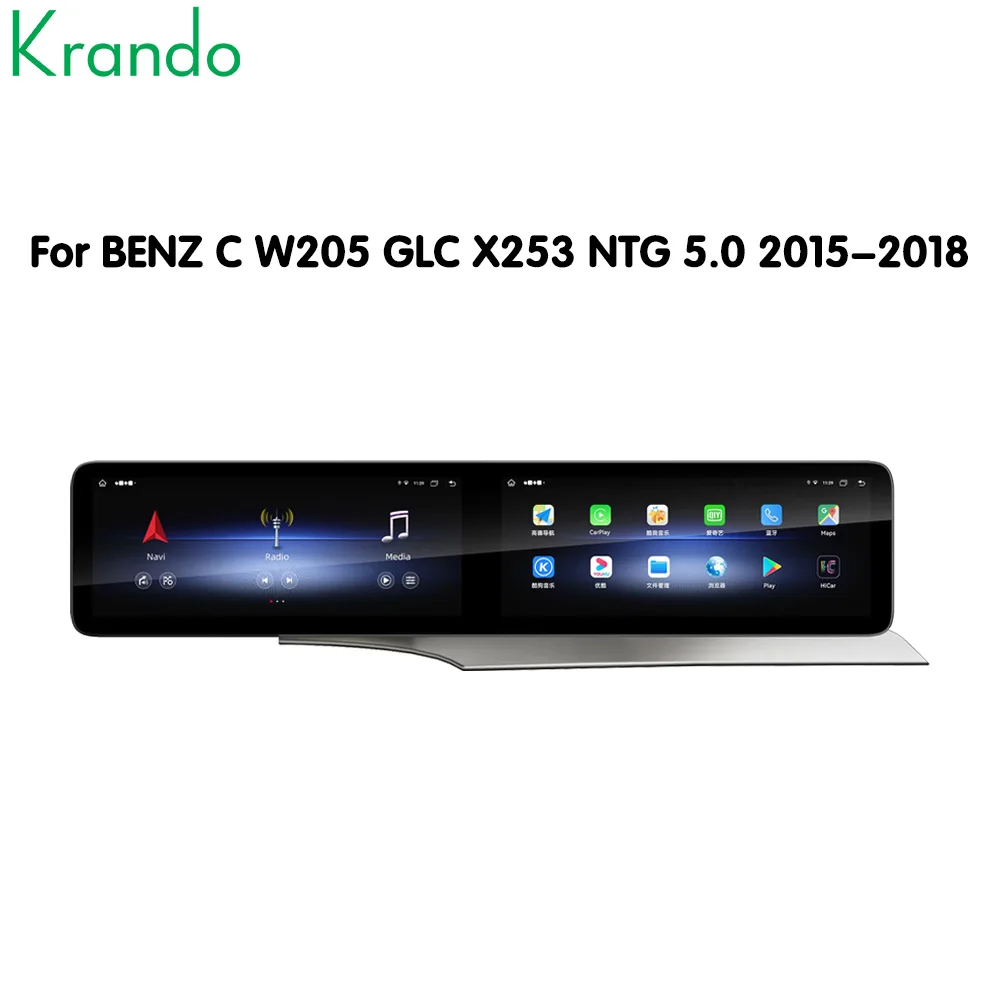 Krando Dual Screen Car Navigation GPS For BENZ C W205 GLC X253 2015 - 2018 Digital Cluster Autoradio Wireless Carplay Multimedia