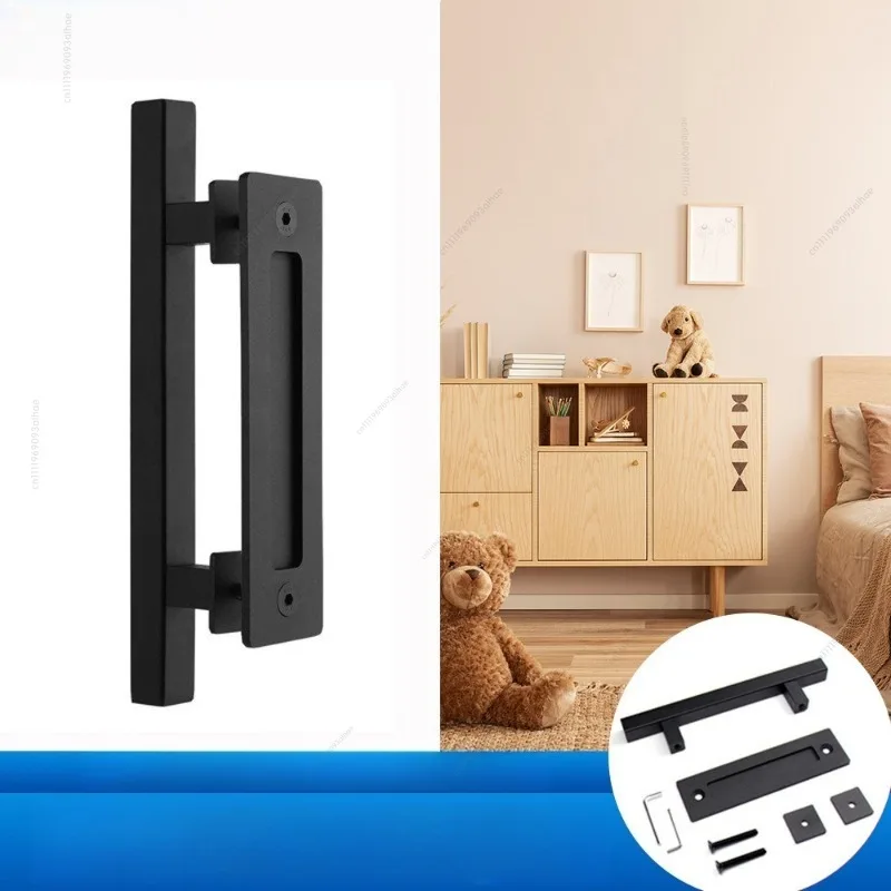 Square Carbon Steel Barn Door Pull Handle Lightweight for Interior Sliding Wood Door Hardware Accessories