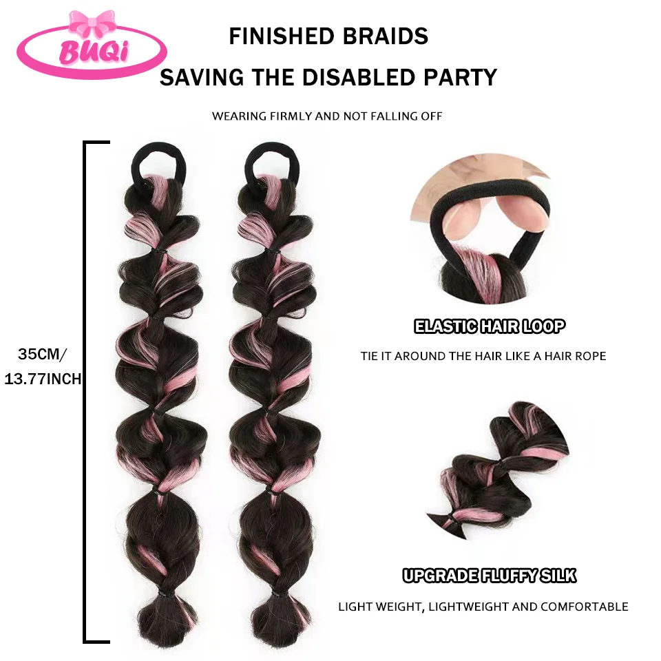 BUQI Synthetic Drawstraing Ponytail Extension Rubber Band Braided Twis Braid Hair Accessories Fake False Ponytails For Women