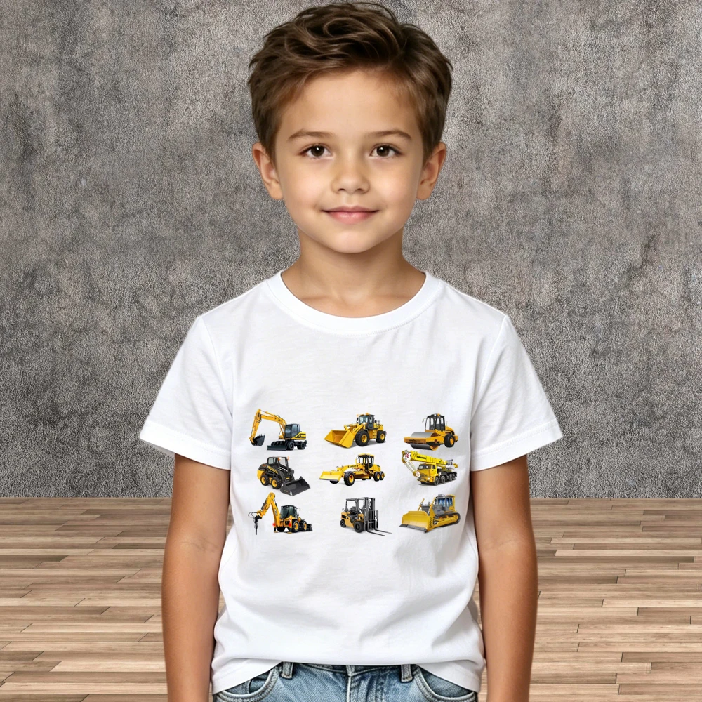 Skin Friendly Cotton Engineering Vehicle Tees Shirt Boys Children Summer Short Sleeve Casual Tops