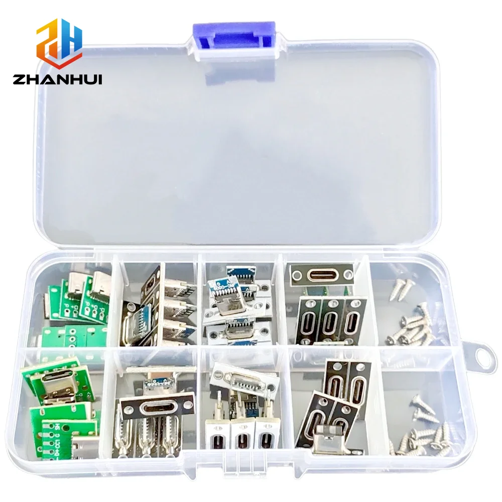 USB Type-C 3.1 Female Charging Jack (2/4/6 Pin), PCB Adapter Board with Mounting Plate for DIY Electronic Projects