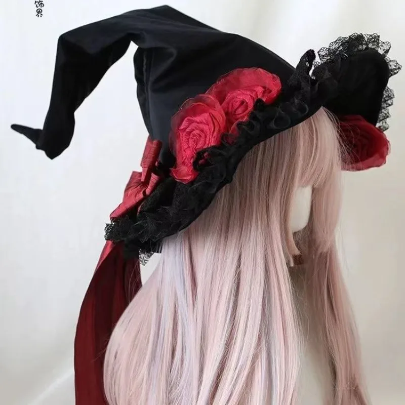 ハロウィンダーク小さな帽子ヘアアクセサリービクトリア朝のゴシックロリータ頭飾り甘いレースの弓帽子コスプレヴィンテージ魔女帽子