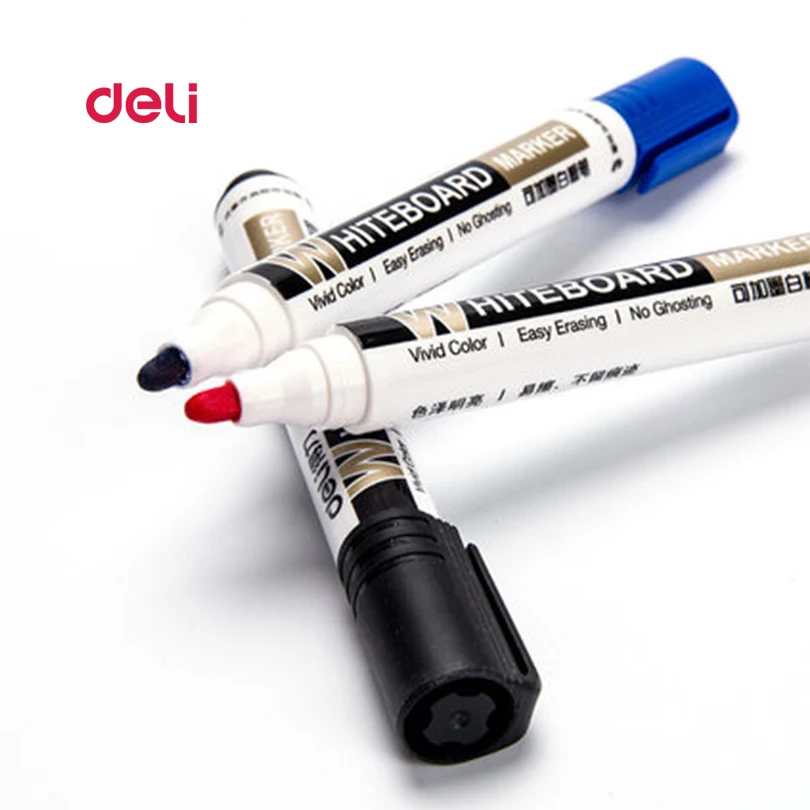 Deli Erasable Whiteboard Marker Pen, Marcadores de Escritório, Apagar Seco, Azul, Preto, Vermelho, Material de Escritório, 1 Conjunto Garrafa