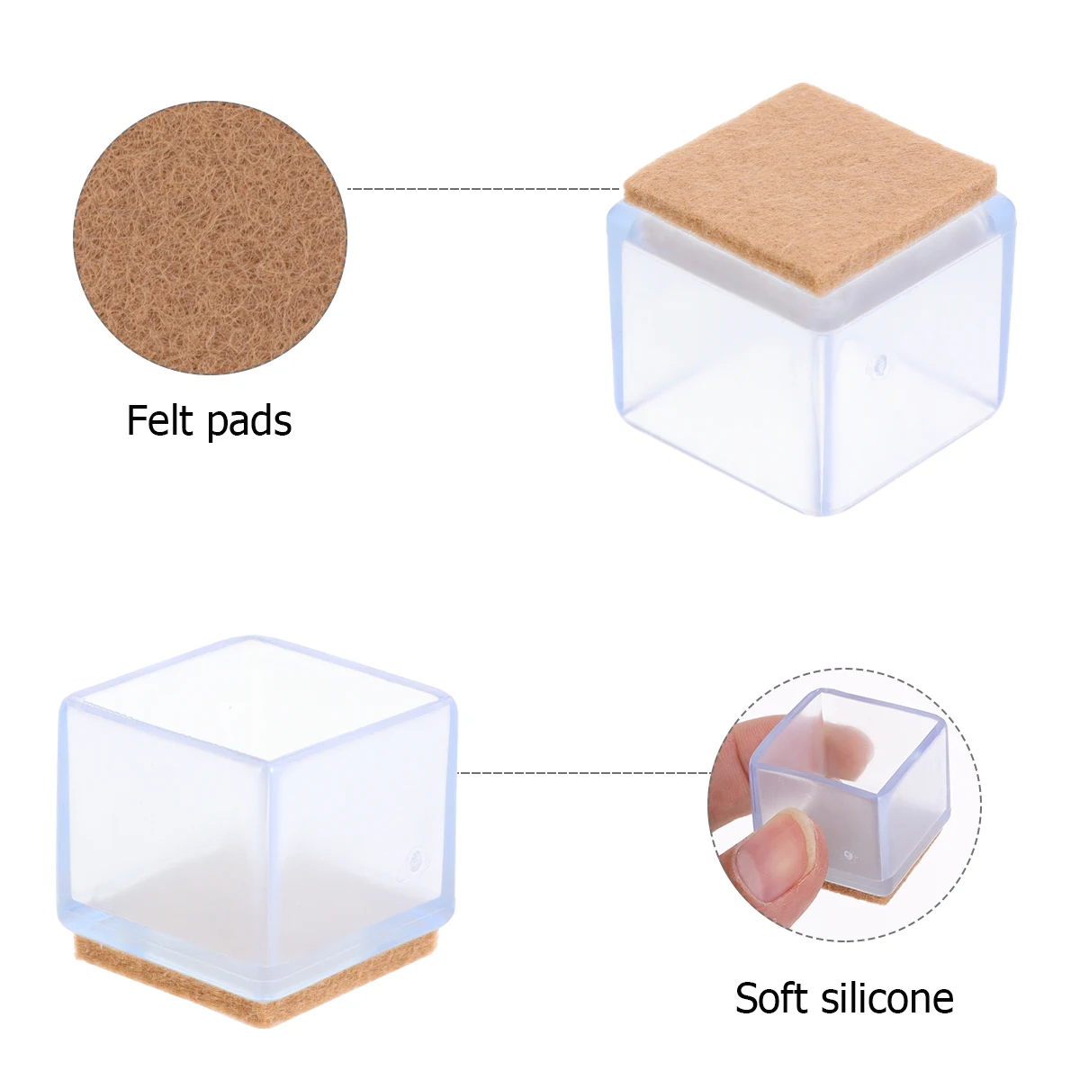

20pcs Transparent Table Feet Covers 25x25mm Chair Leg Protectors Anti Slip Floor Mats Furniture Pads Desk Dining Chairs