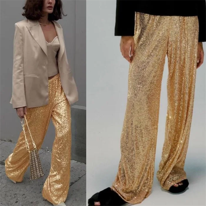 Faion High Waist iny Straight Casual Pants Long Trousers Women Street Sle Reflective Loose Fit Regular Thin