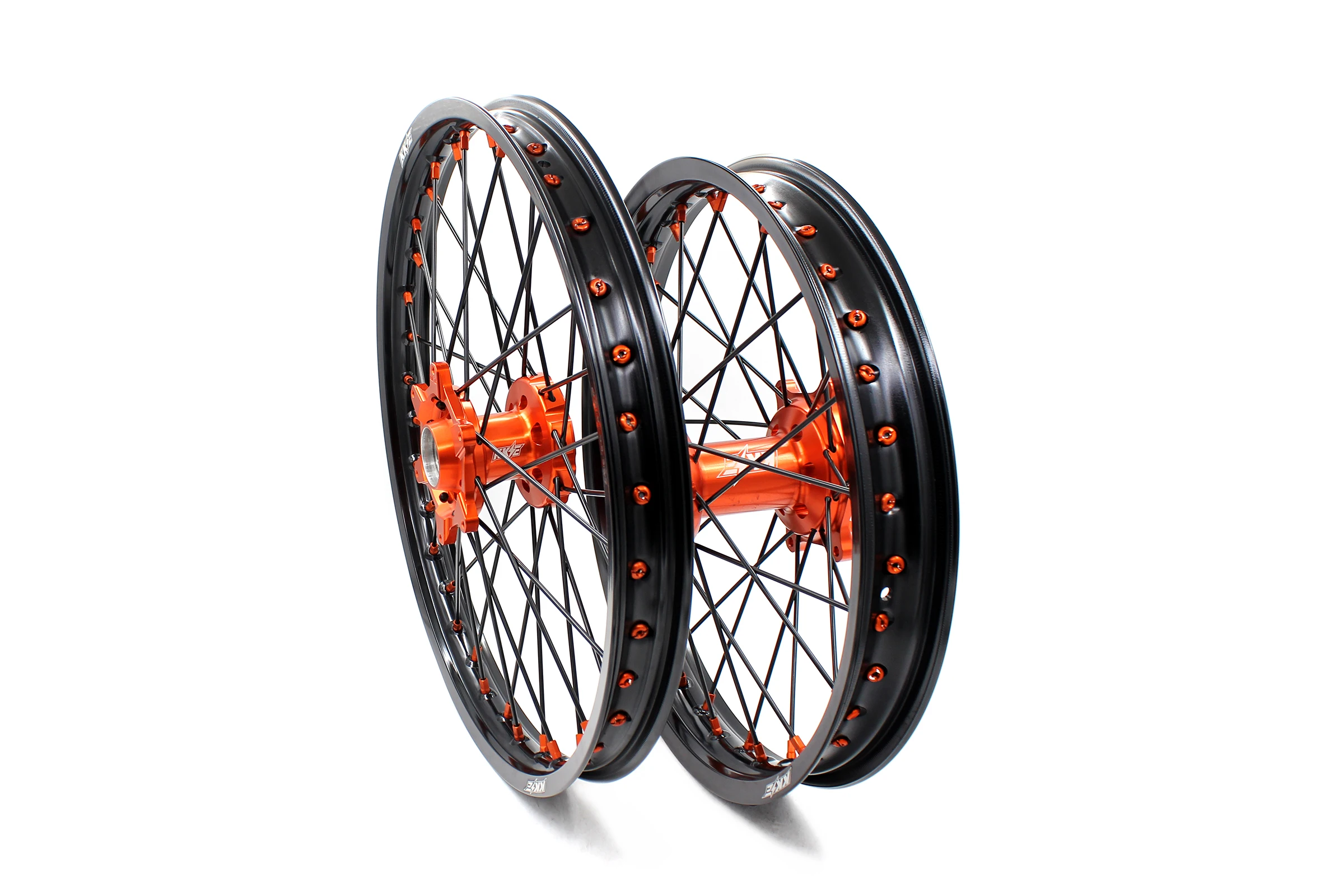 

【2025】 Motorcycle Dirt Bike MX Enduro Wheels Fit For KTM125 450 EXC SX-F Orange Hub Black Rim Orange Nipple Black Spoke