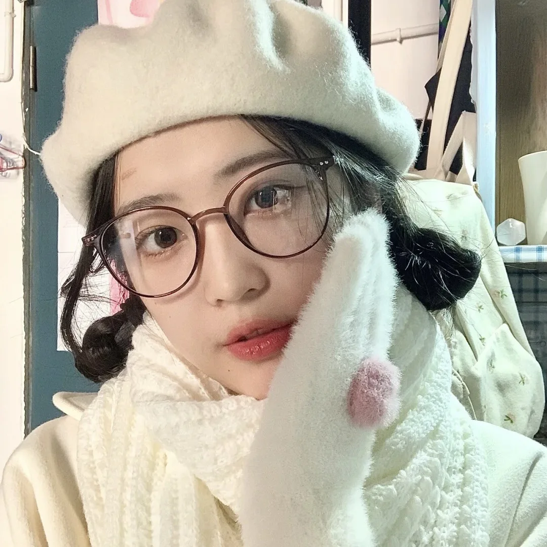 Myopia Glasses Women's Ultra-Light Protective Glasses Anti-Blue Light Flat-Light Glasses Round Frame Glasses Frame 9531