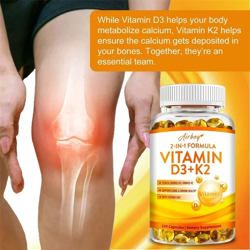 Vitamin D3 + K2 Capsules - Promote Bone Teeth and Skin Health Support Immunity