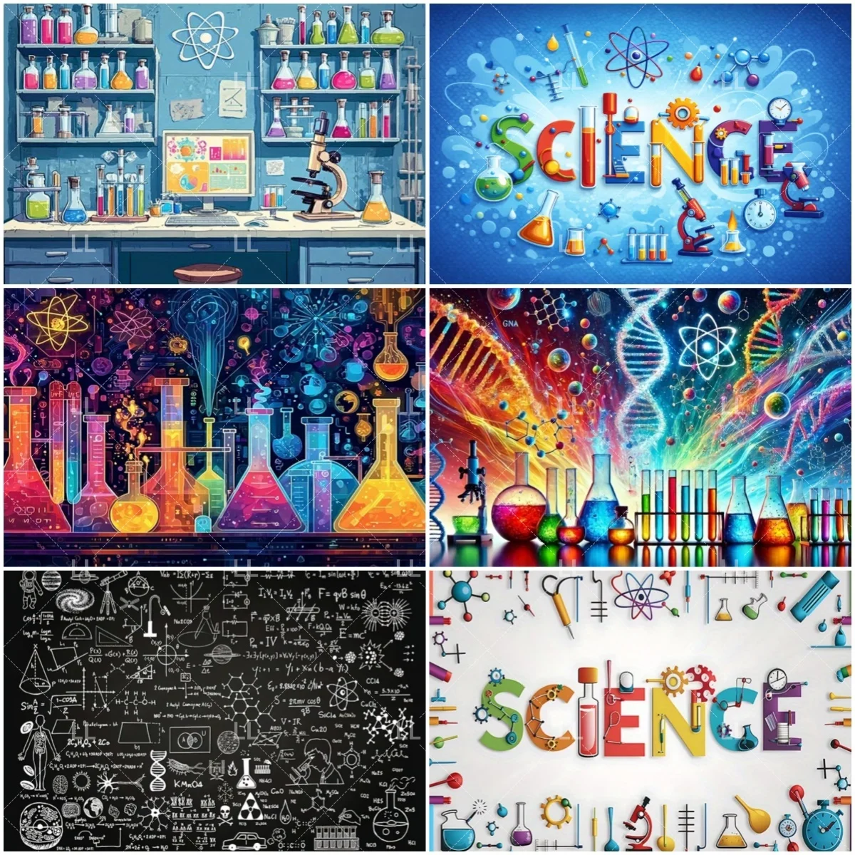 Cartoon Science Chemical Backdrop Math Geometry Physics Classroom Photography Background Back To School Party Decoration Prop