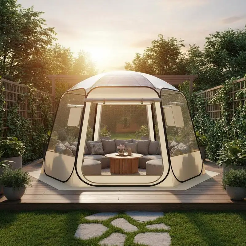 Pop-up-Blasenzelt, 336x305x220 cm, transparentes Campingzelt, Gartenkuppel-Igluzelt mit Fenstern, 540 °   Panoramablick, für 8-10 Personen, Terrasse, Hinterhof