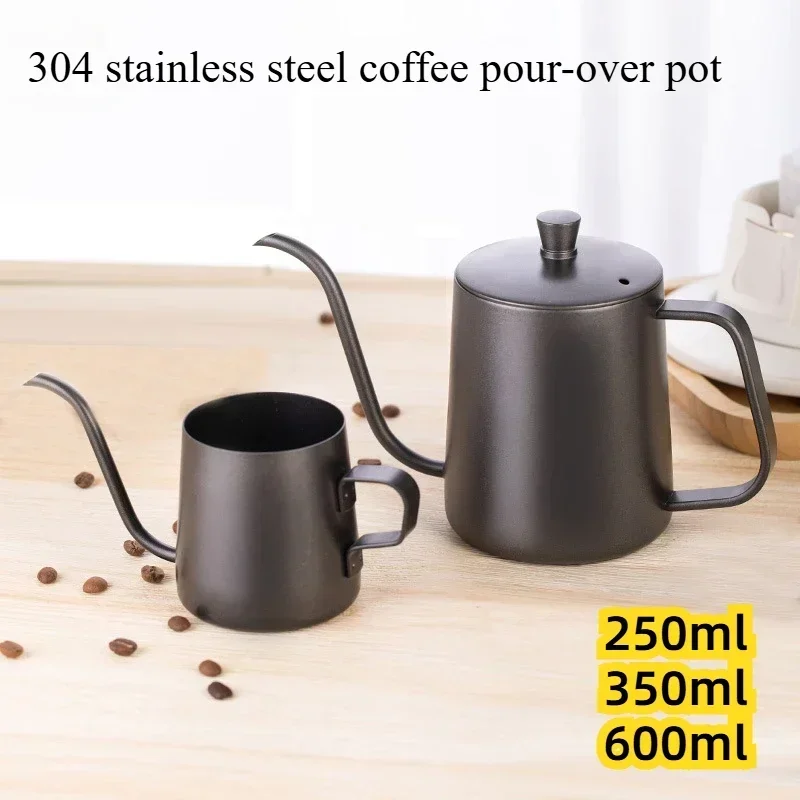 

1pc 304 stainless steel Gooseneck drip kettle, coffee pot, hand made coffee pot, hanging ear pot, 250ml/350ml/600ml with cover