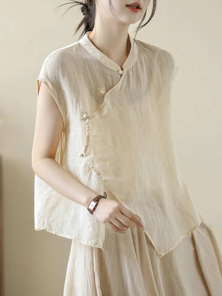 Cardigan aperto ort Sve di lunghezza regolare casual estiva da donna in cotone e lino asimmetrico cinese Sle