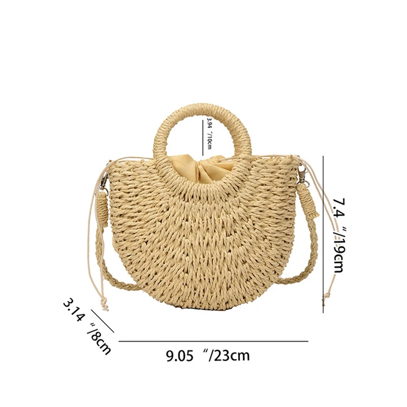 Handgeweven stro rotan half-maan strand handtas grote capaciteit dames zomer holle uit crossbody schoudertas