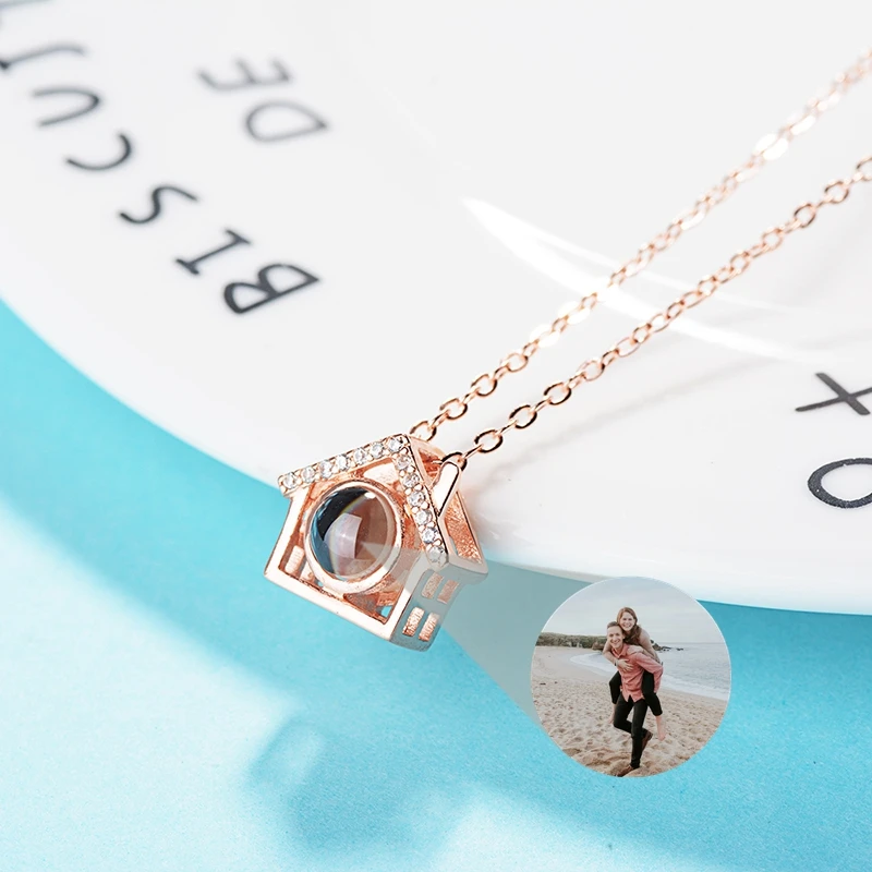 

Custom Photo Projection Photo Necklace for Women Home House Pendant Necklace Birthday Gift Family Jewelry