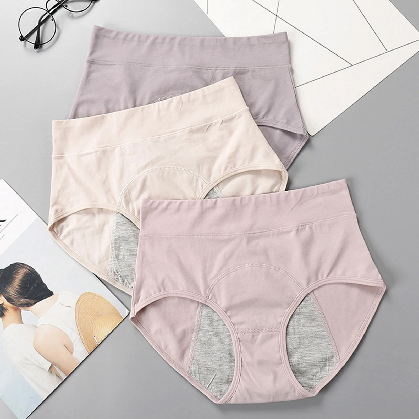 Underwear Women Pack Seamless Cheeky Menstrual Panties Cotton Leak Proof Candy Color Underwear Postpartum Protective Bragas