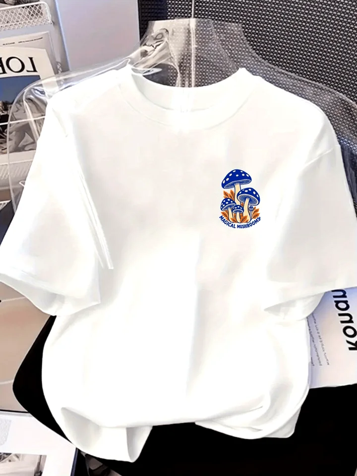 Mens Casual Mushroom Graphic Cotton T-Shirt