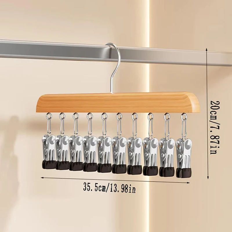 10 مشابك لتنظيم الساق للخزانة، منظم شماعات الضيق الخشبي لتوفير المساحة، شماعة متعددة المشبك لأوشحة السراويل #6