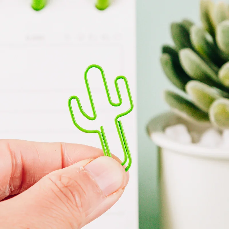 15/30 قطعة من مشابك الورق على شكل صبار أخضر - لوازم وهدايا مكتبية معدنية لطيفة، مشابك معدنية متينة لتنظيم المستندات