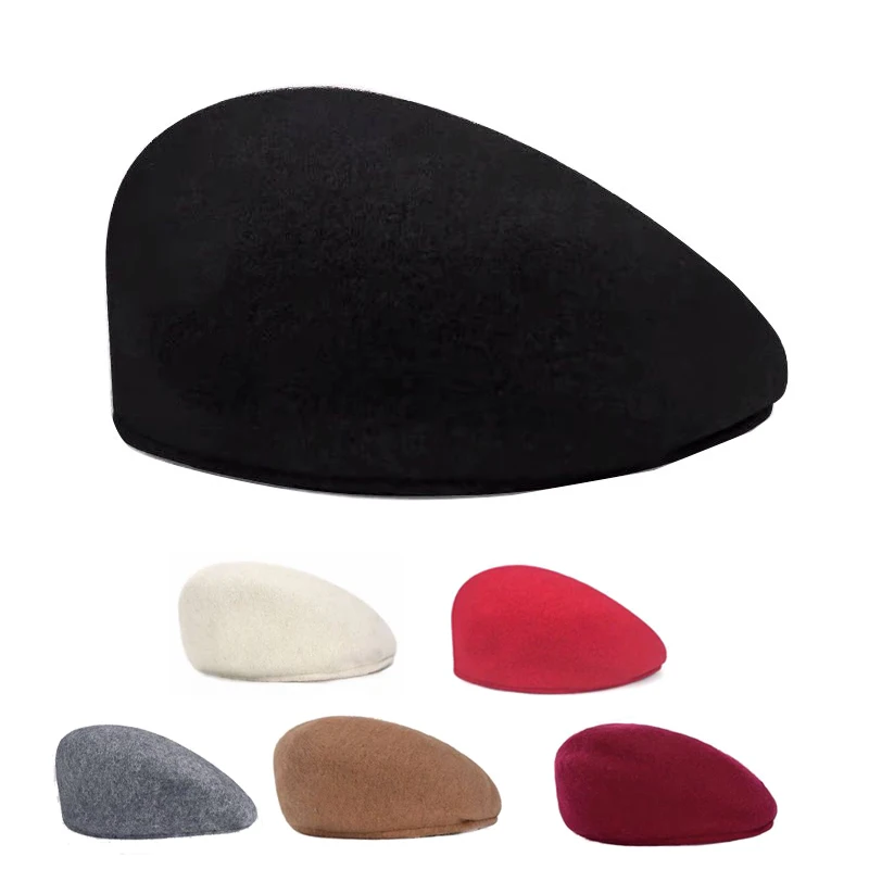 Solid Color Wool Berets Artist Beanie Hat Men Women British Retro Anti-wear Forward Hats Embroidered Newsboy Cap