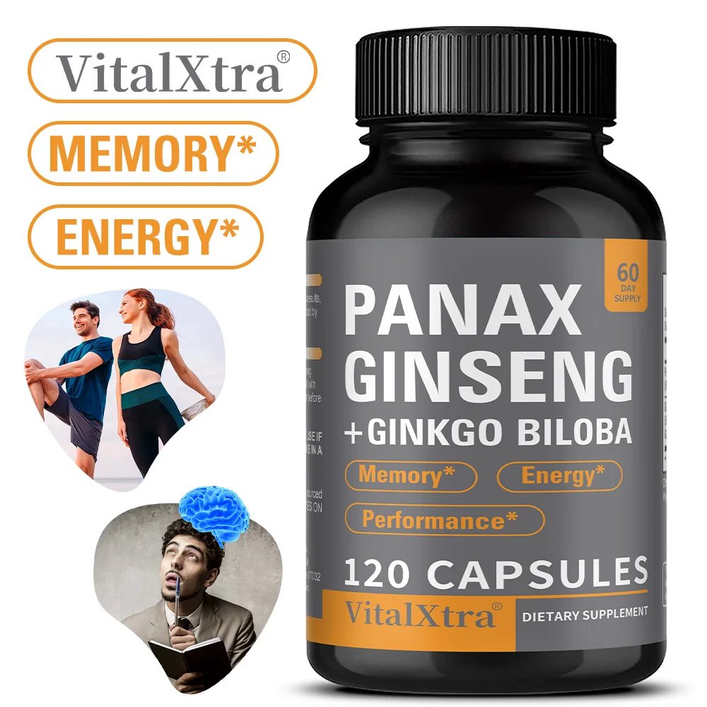 

Ginkgo Biloba with Ginseng Supplement - Supports Heart Health and Muscle Function, Boosts Energy, and Athletic Performance
