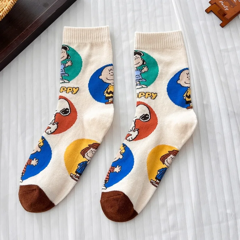 5 Pairs Cute Cartoon Snoopy Ankle Socks Unisex All Season Casual Soft Breathable Mid Calf Cotton Socks For Women Man Daily Wear view 5
