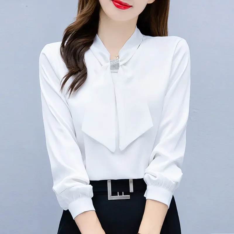 2023 Long Sleeve Blouse Women Bow Collar Chiffon Blouse Shirt Tops Women Blouses Shirts Blusa Camisas