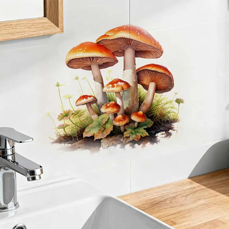 

Mushroom Bouquet Wall Sticker Toilet Lid Stickers, Bedroom Entrance Living Room Porch Home Decora Waterproof Decal Stickers S910