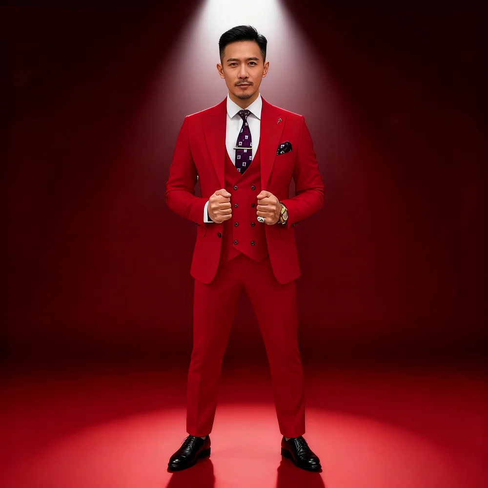 

Elegant Pink Suit for Men, Peak Lapel, Blazer Vest and Pant Set, Groom Tuxedo, Wedding Dresses, Business Banquet, 3Piece