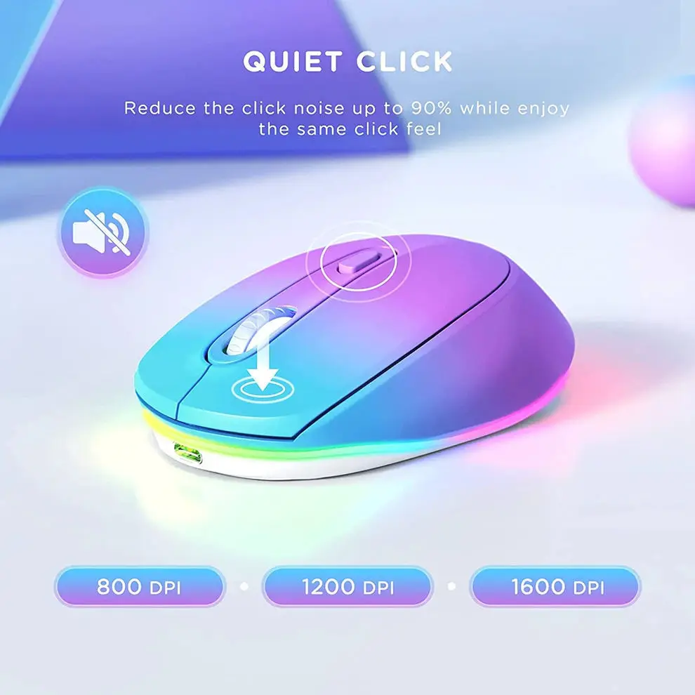2.4G Wireless Rechargeable Mouse Gradient Color RGB Luminous 1600dpi Ergonomic Computer USB Optical Mice For Office Gaming PC ﻿