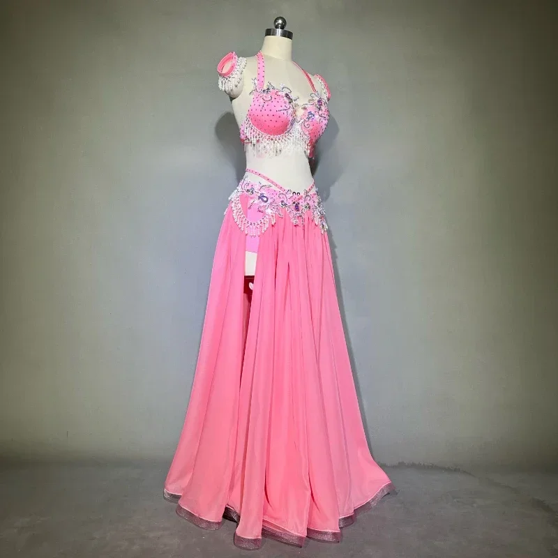 Bellydance-Performance-Kleidungsset für Damen, handgefertigter BH + Chiffonrock + Gürtel, hochwertige, maßgeschneiderte Tanzkleidung – Detail 2