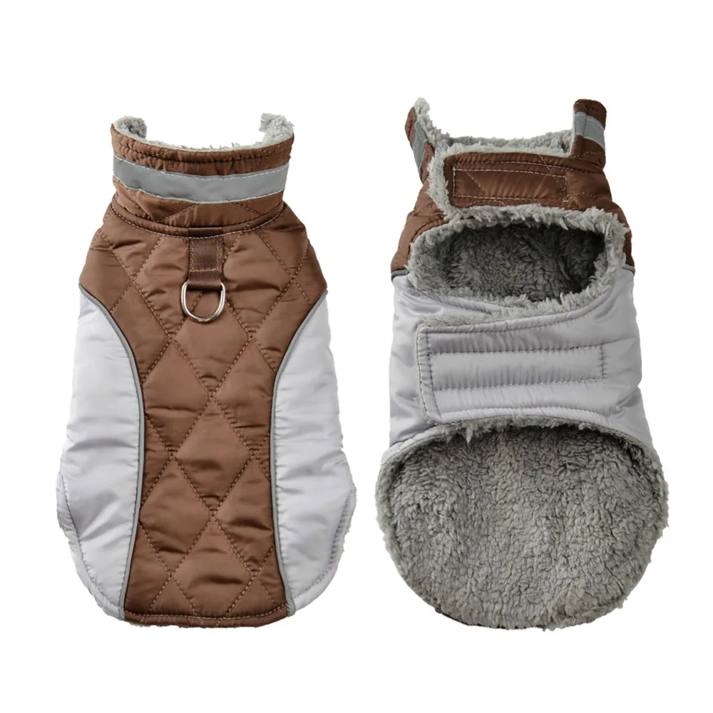 Reflective Dog Jacket Fleece Lined Warm Winter Pet Clothes Adjustable Hook Loop Coat for Small Medium Dogs French Bulldog Pug