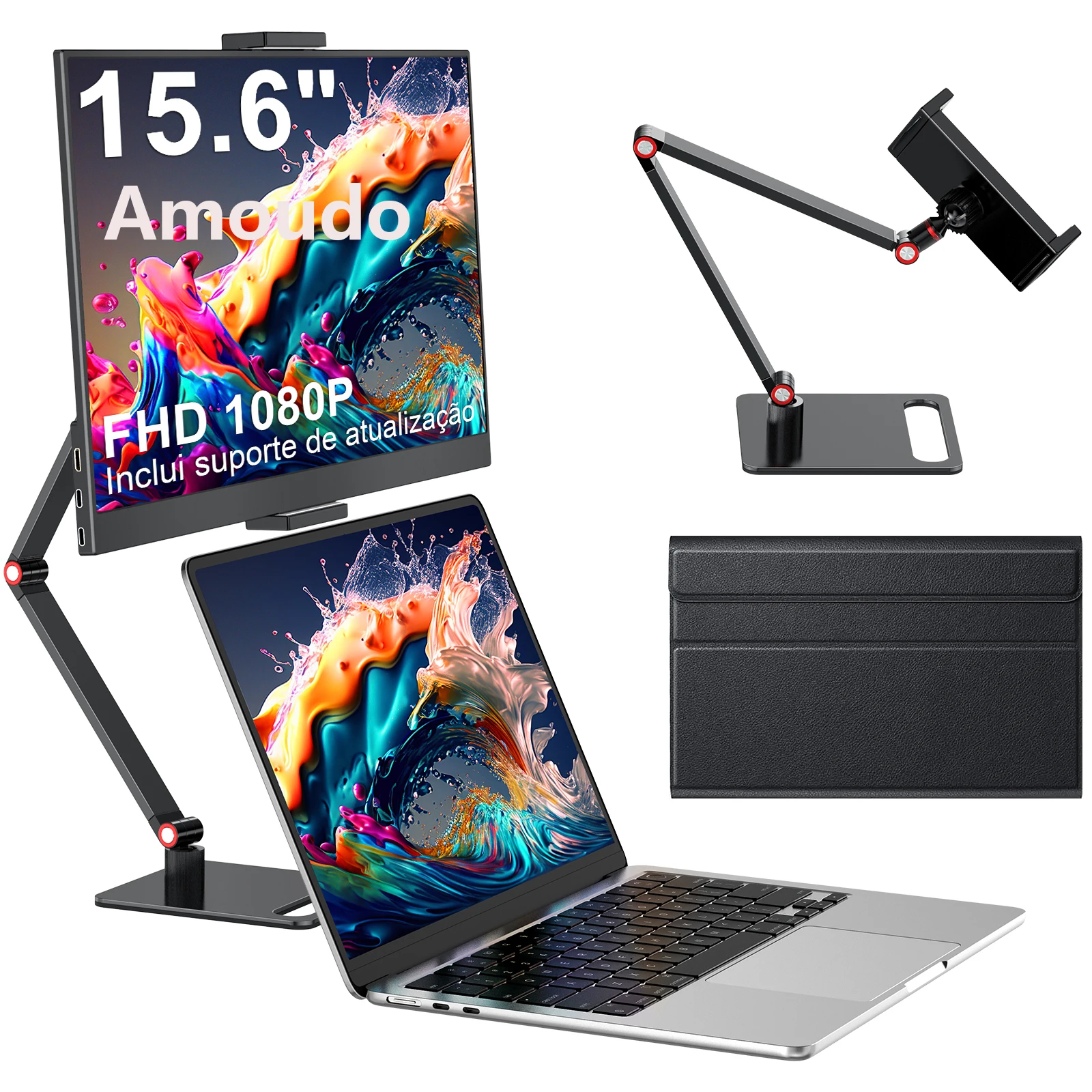 Amoudo 15.6 Inch 1920x1080P Portable Monitor with Desk Stand USB Type-C Mini HDMI Second Screen for PS4, XBox Switch PC Mac