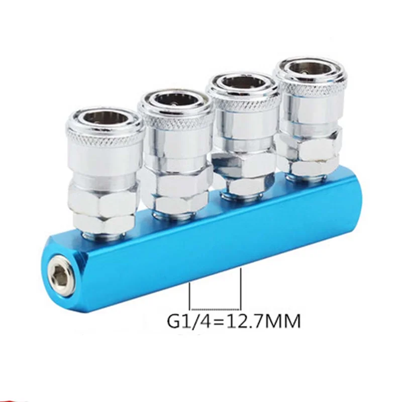 

A96I-Manifold Multi Splitter Coupler Pneumatic Distributor 4 Way Air Hose Quick Connect Coupling Tool 1/4 Bsp Thread