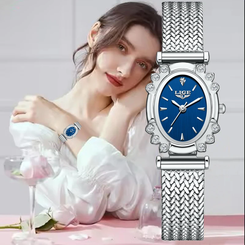 

LIGE женские часы из нержавеющей стали, водонепроницаемые овальные элегантные женские наручные часы, роскошные оригинальные кварцевые часы для женщин Montre Femme